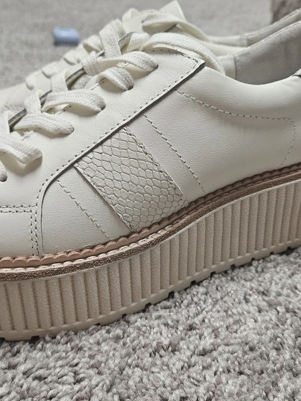 Leather Dolce Vita Cream Platform Sneakers with Textured Side Panel